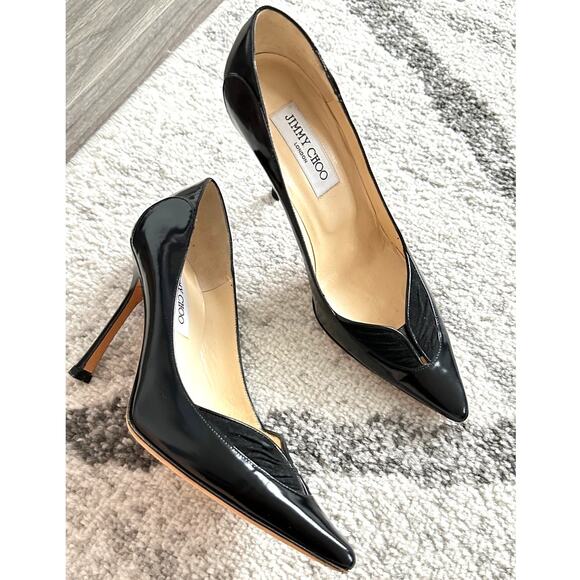 Jimmy Choo Black Leather Pointed Toe Heels Pumps Size 37.5 - Picture 2 of 15